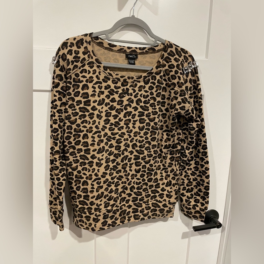 Rue21 CHEETAH PRINT SHIRT WITH JEWELED SHOULDERS SIZE S